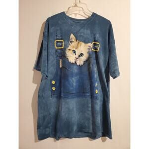 The Mountain Mens Overall Cat Short Sleeve Blue Tie Dye T-Shirt Size 2XL Kitten